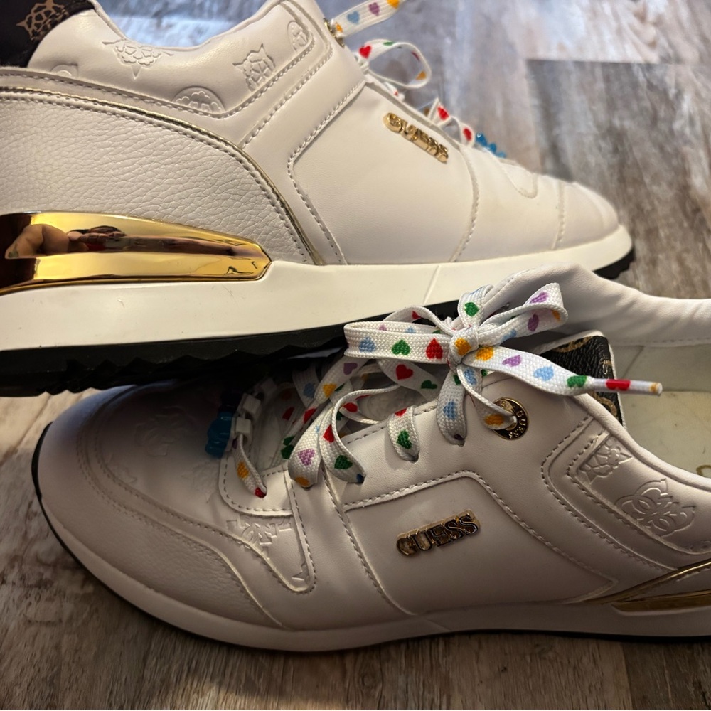 Guess White Sneakers with Gold Details